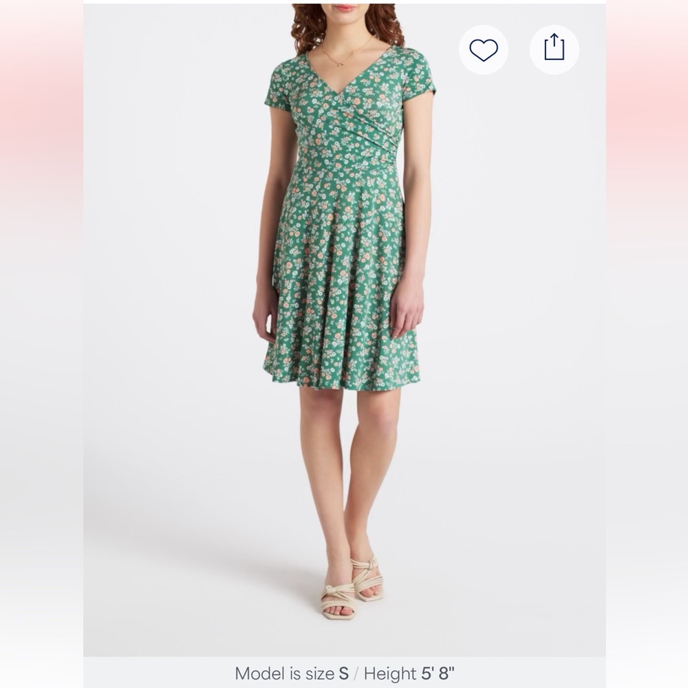 Amandine Pink Floral Green Wrap Knit Dress